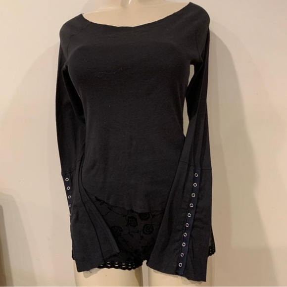 Bebe Black Long Sleeve Top, with silver detail along lower arms, Medium, EUC - Picture 1 of 4